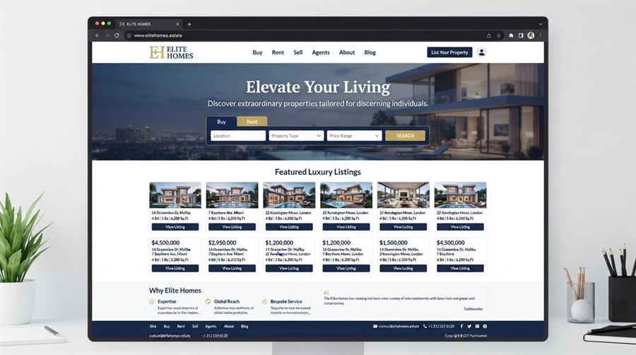 Mockup de site conceito para imobiliária